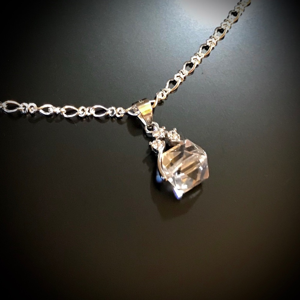 Antique Quartz Crystal, Sterling Bale & Chain
